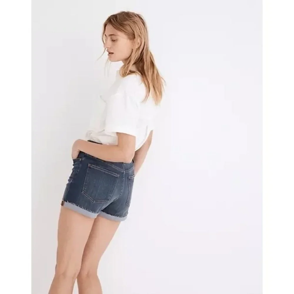 Madewell Women's High-Rise Denim Shorts Cut-Off Cuffed Hem Pockets Size 28